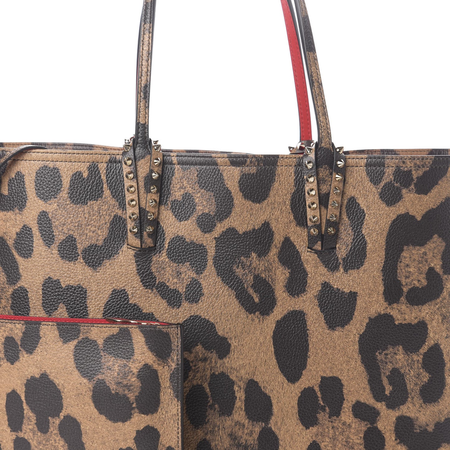 Calfskin Leopard Print Spikes East West Cabata Tote Brown
