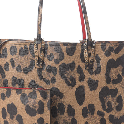 Christian Louboutin Calfskin Leopard Print Spikes East West Cabata Tote Brown 7 of 9