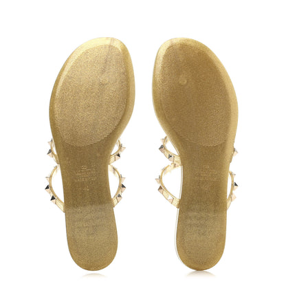 Valentino Garavani PVC Jelly Glitter Rockstud Caged Thong Sandals 40 Oro 4 of 4