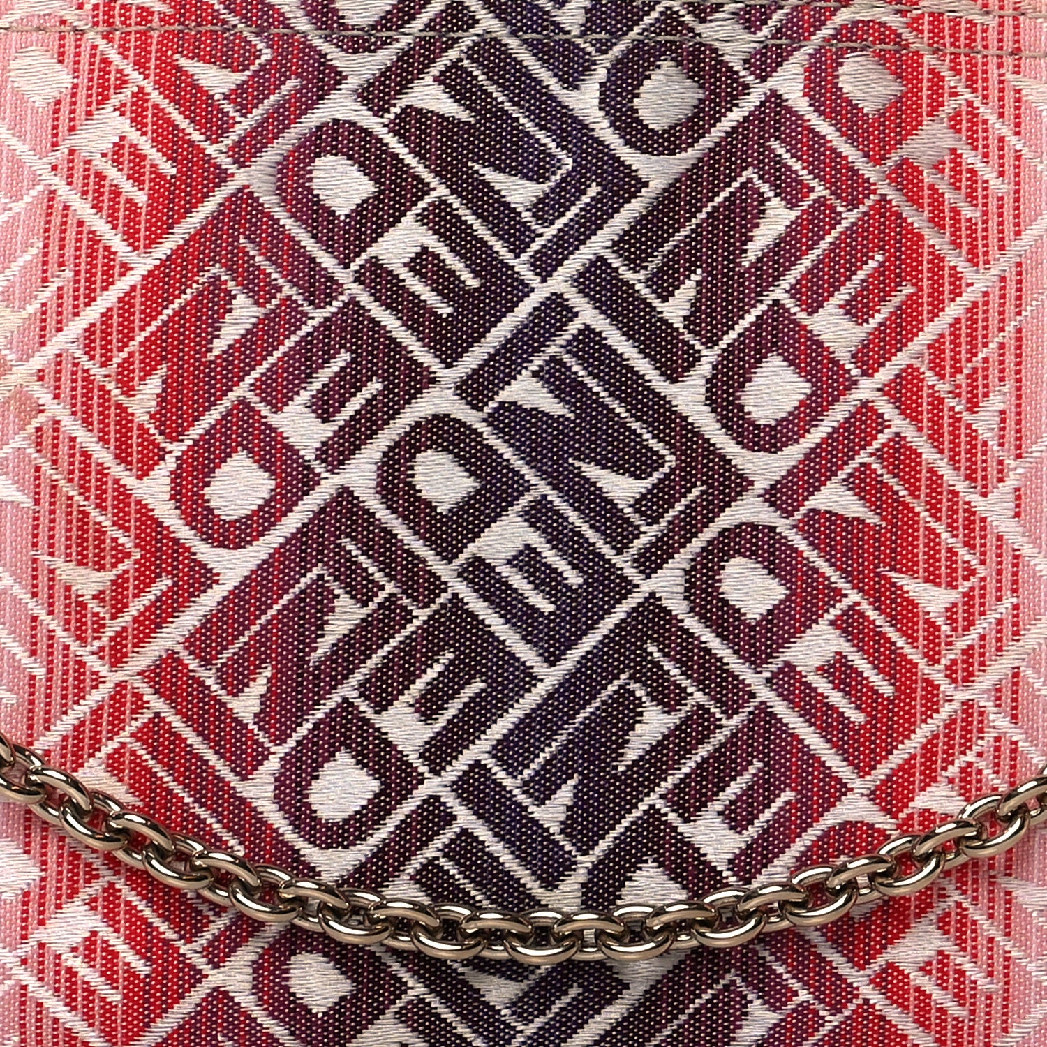 Fendi Canvas Ombre Logo Chain Strap Pochette Red White 9 of 12