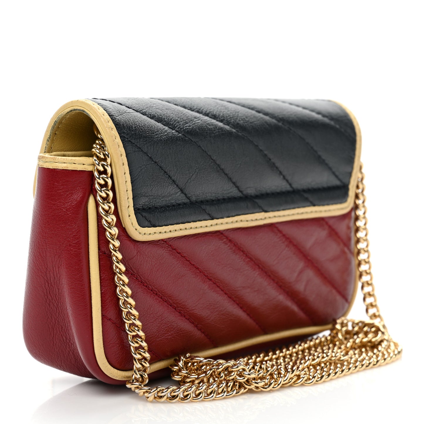 Azalea Calfskin Matelasse Diagonal Super Mini Torchon GG Marmont Shoulder Bag Blue Agata New Cherry Red Butter