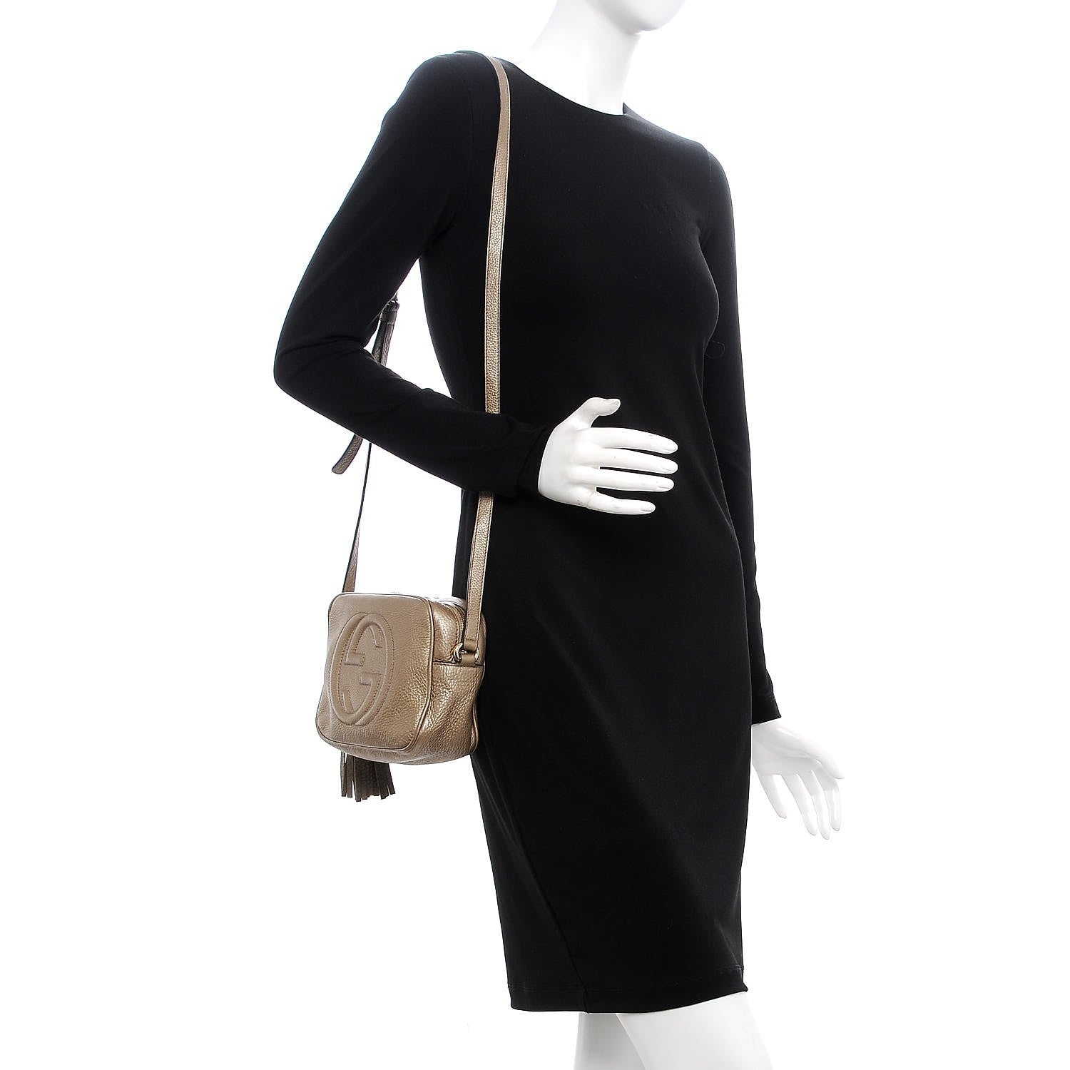 Gucci Metallic Pebbled Calfskin Small Soho Disco Bag Golden Beige 2 of 15