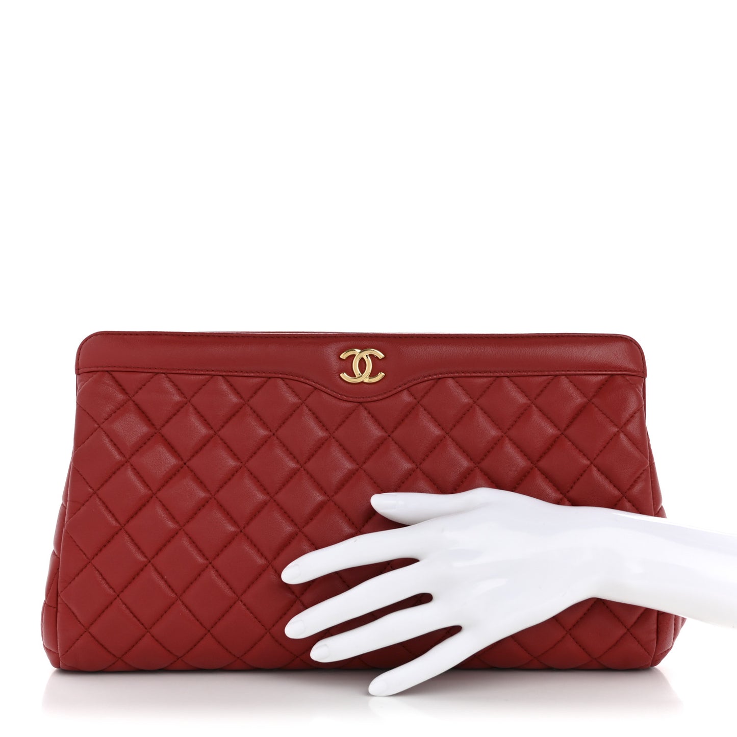 Lambskin Quilted Clutch Red