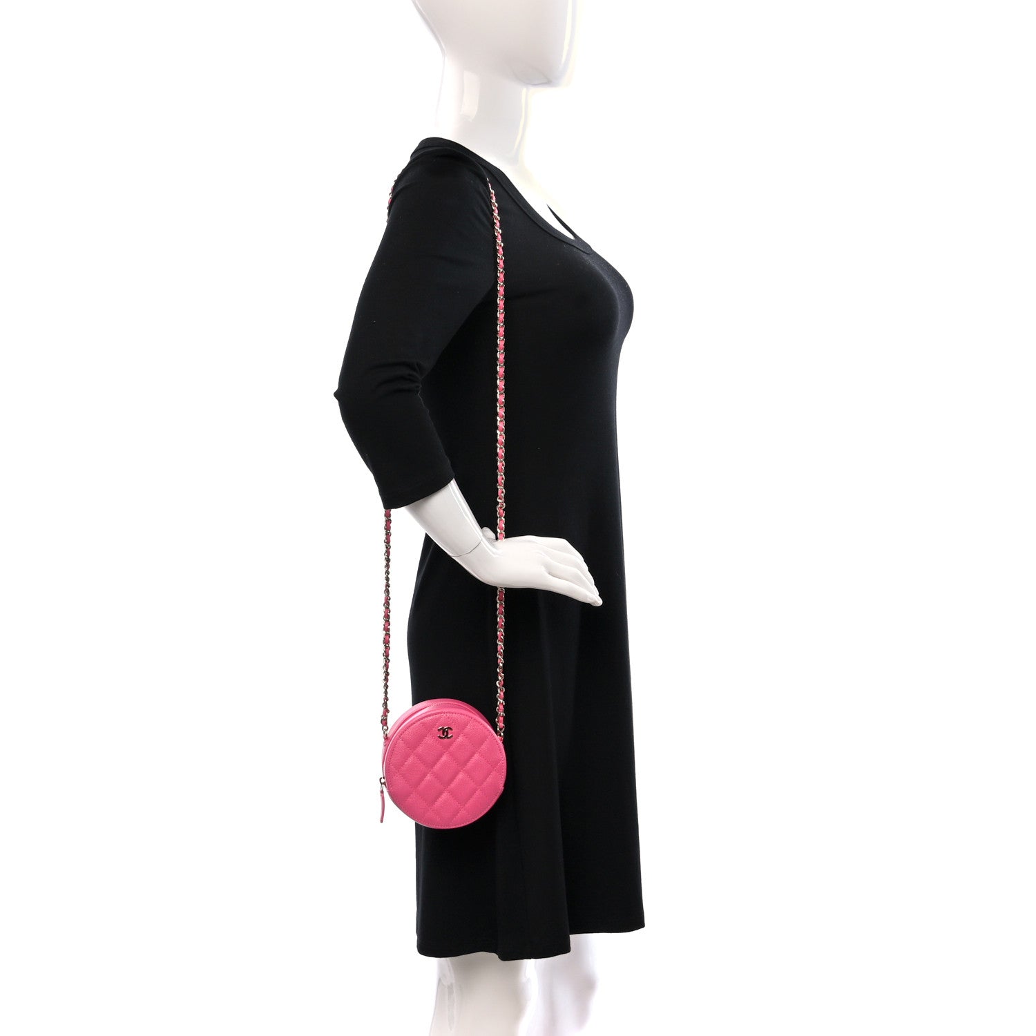 Chanel Caviar Quilted Round Clutch With Chain Pink 2 of 10