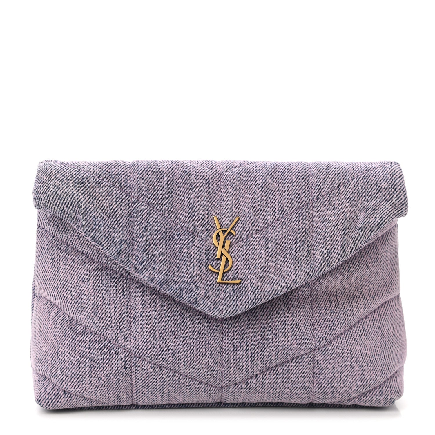 Saint Laurent Denim Quilted Loulou Puffer Monogram Pouch Clutch Bleached Lilac 1 of 8