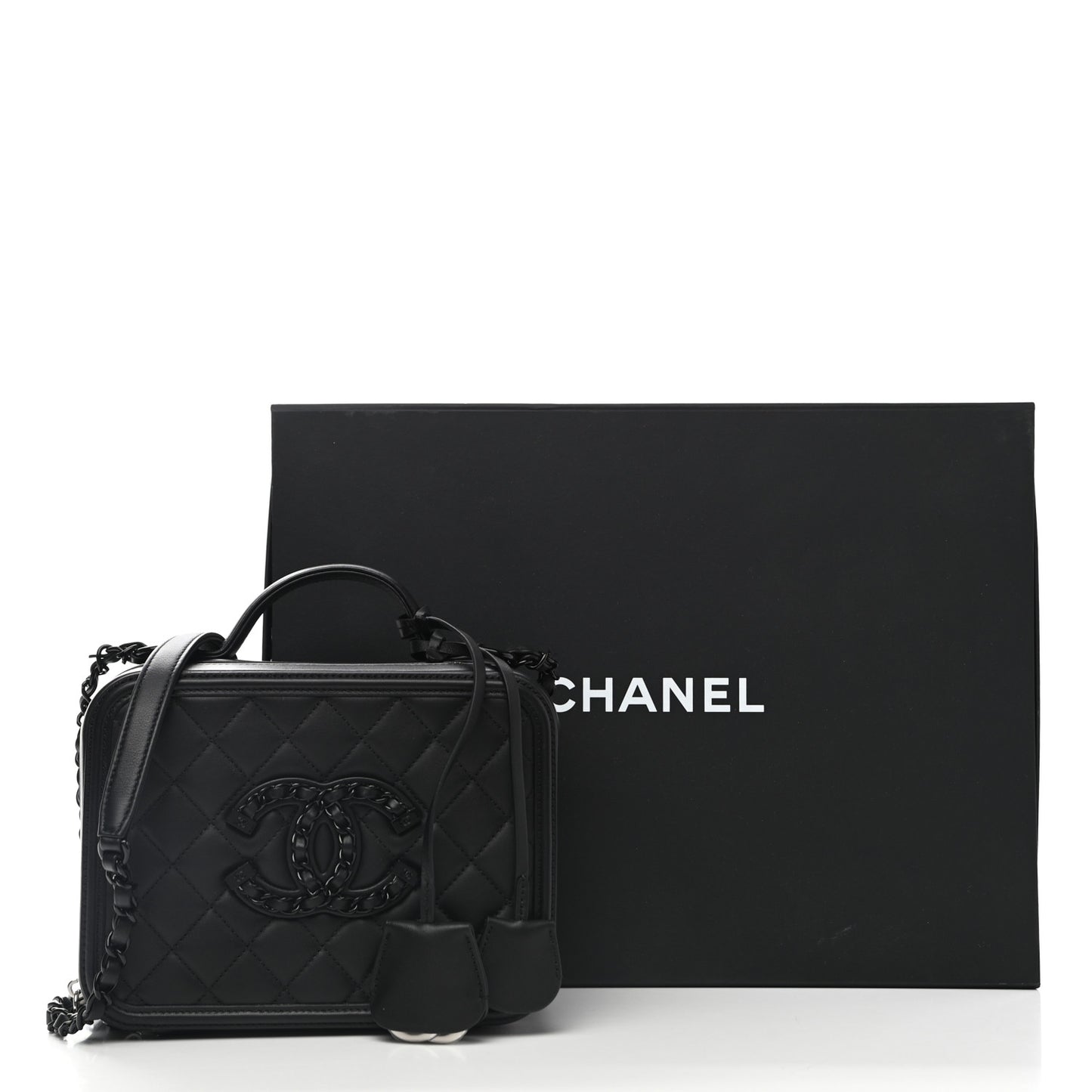Lambskin Quilted Medium CC Filigree Vanity Case Black