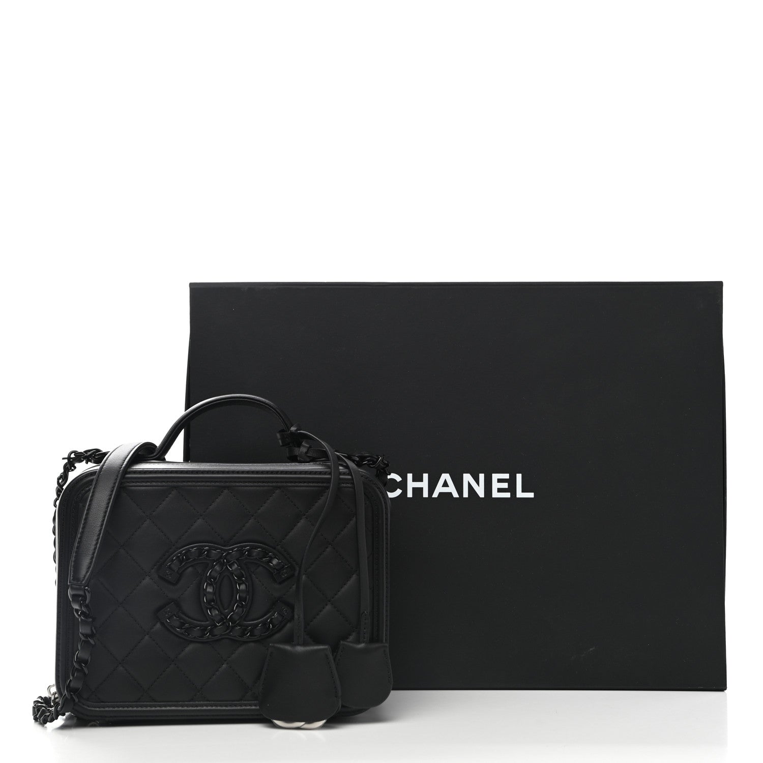 Chanel Lambskin Quilted Medium CC Filigree Vanity Case Black 11 of 11