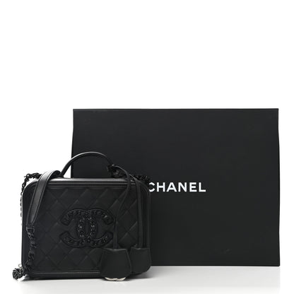 Chanel Lambskin Quilted Medium CC Filigree Vanity Case Black 11 of 11