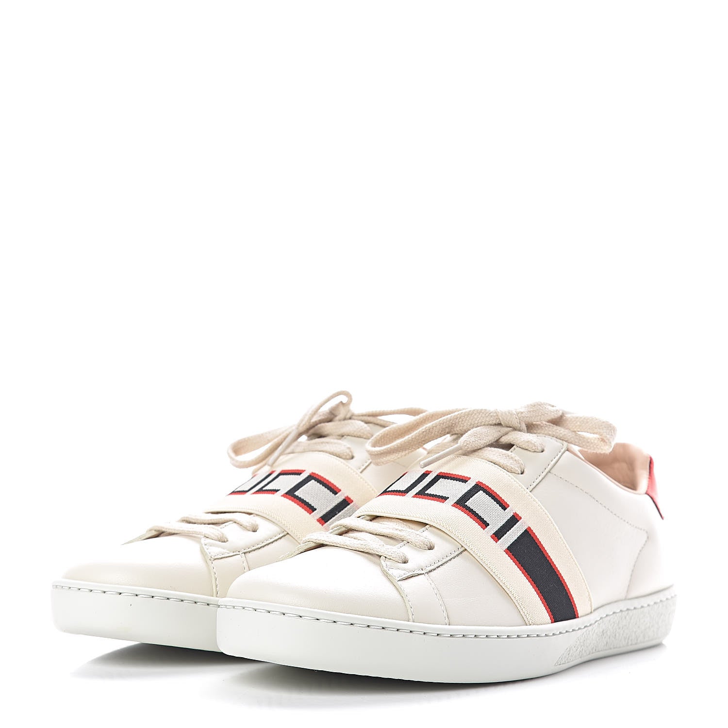 Gucci Calfskin Stripe Womens New Ace Sneakers 38 New Mystic White Ecru Red Flame 3 of 12