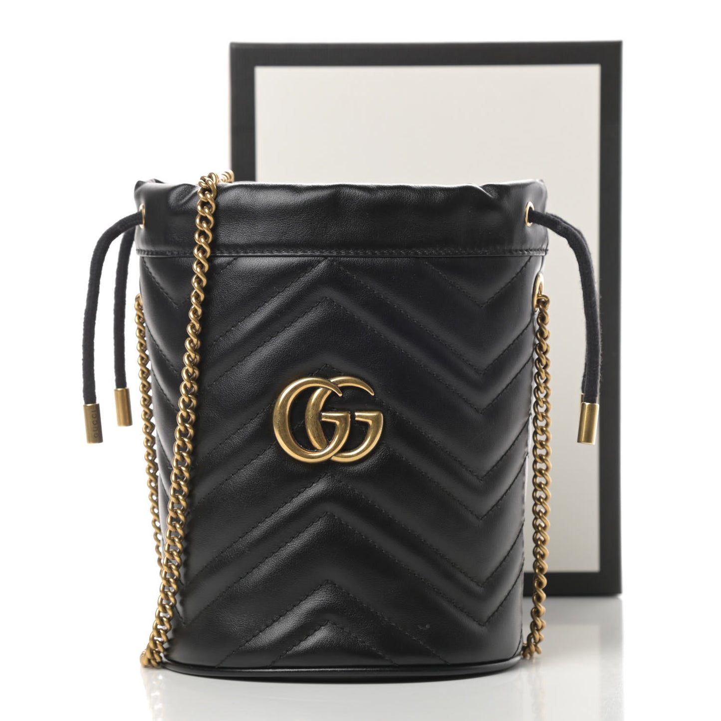Calfskin Matelasse Mini GG Marmont 2.0 Bucket Bag Black