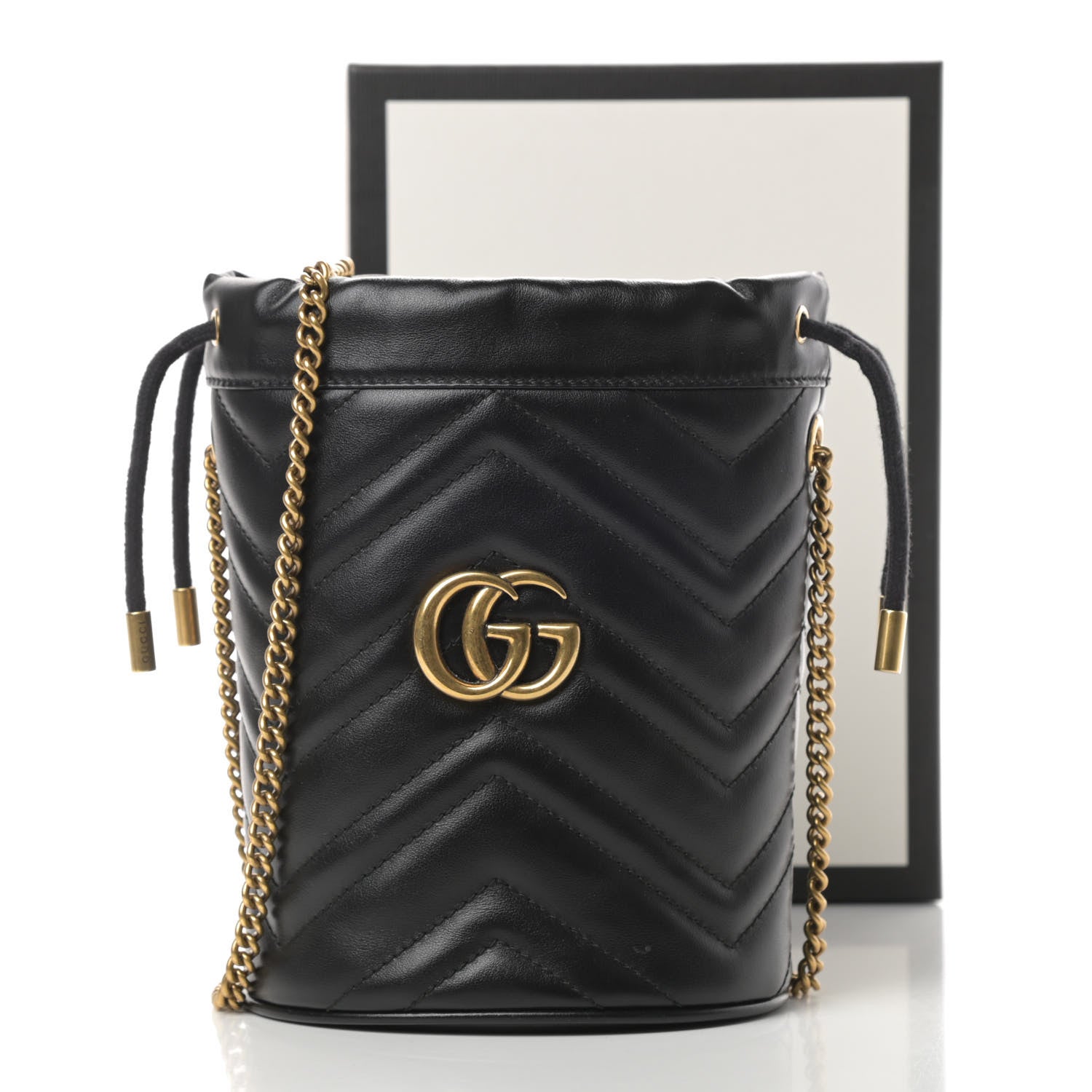 Gucci Calfskin Matelasse Mini GG Marmont 2.0 Bucket Bag Black 11 of 11