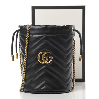 Gucci Calfskin Matelasse Mini GG Marmont 2.0 Bucket Bag Black 11 of 11