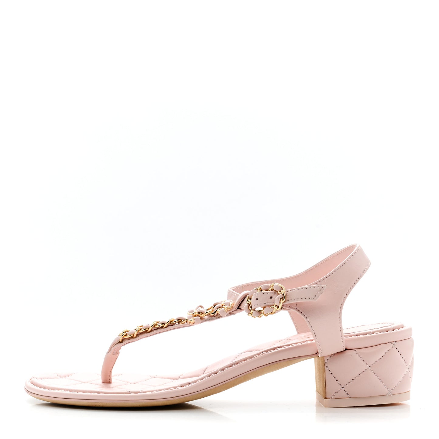 Lambskin Chain CC Logo Thong Sandals 39 Light Pink