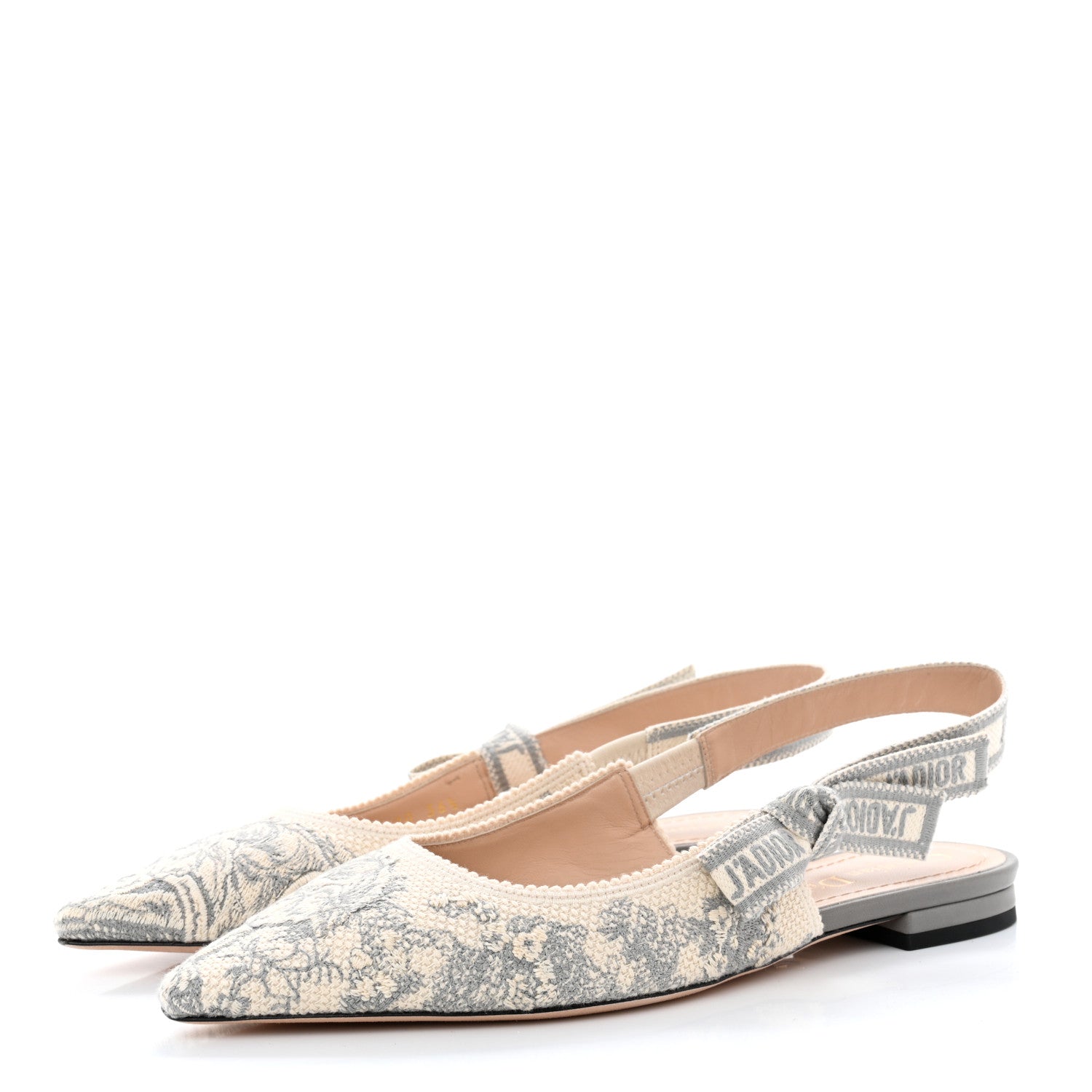 Christian Dior Cotton Ribbon Toile De Jouy J'Adior Slingback Ballet Flats 36.5 Grey Stone 3 of 8