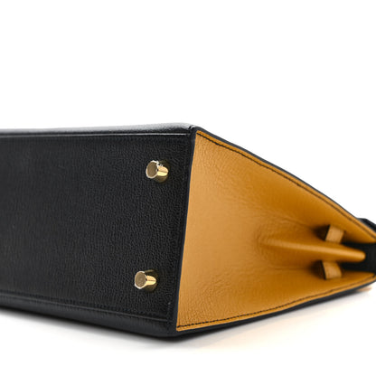Hermes Chevre Mysore Bi-Color Horseshoe Kelly Sellier 25 Black Ambre 8 of 9