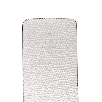 Valentino Garavani Glossy Calfskin Grainy Calfskin Hammered VLogo Reversible 40mm Belt 85 34 Saddle Brown White 3 of 4