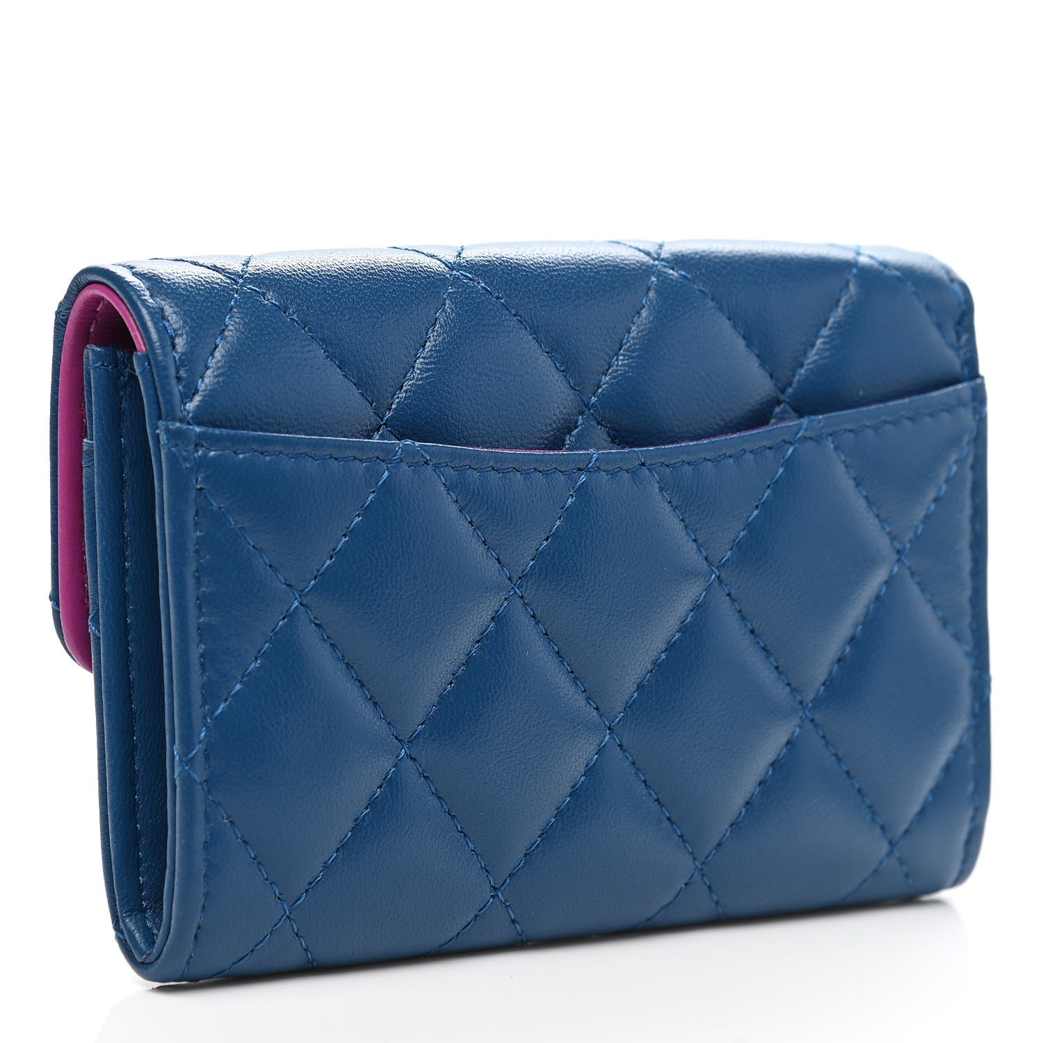 Chanel Lambskin Quilted Flap Card Holder Wallet Blue Pink 3 of 10