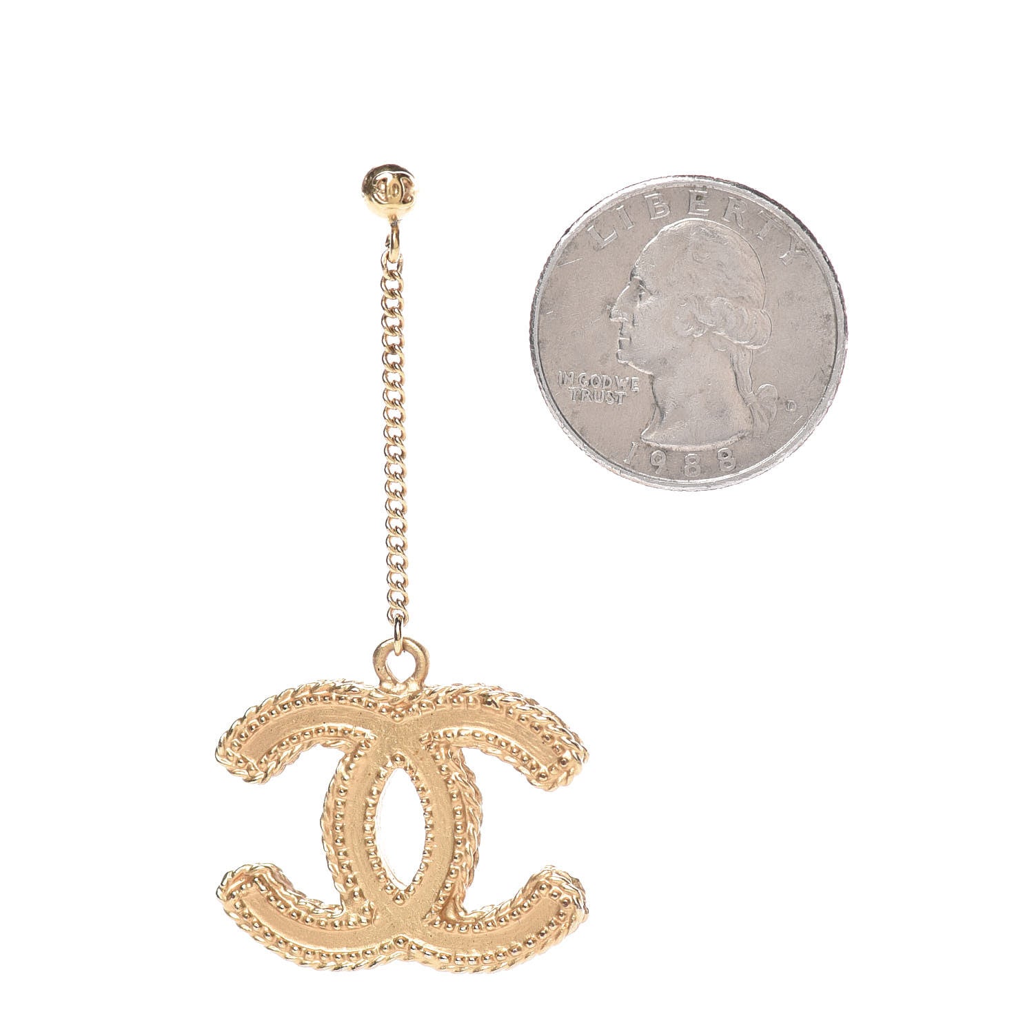 Chanel CC Drop Earrings Matte Gold 2 of 5