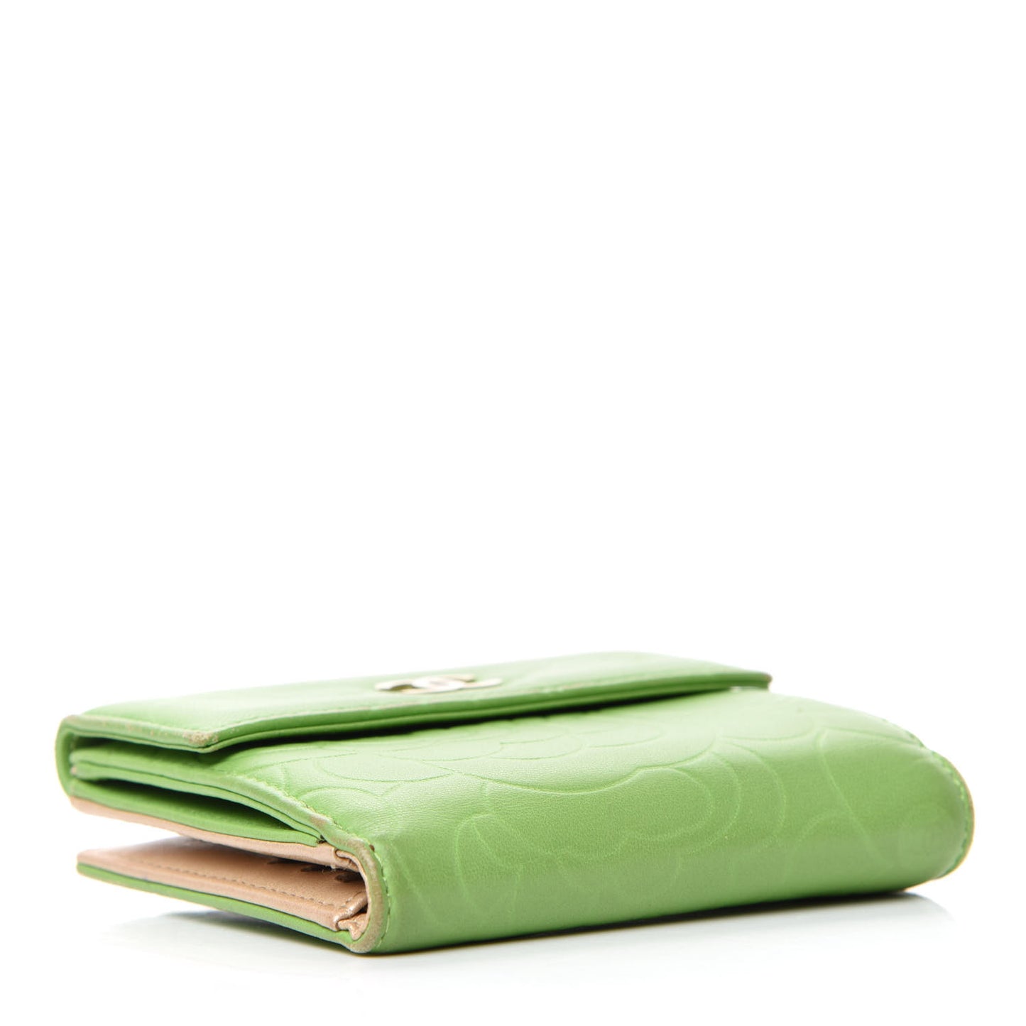 Lambskin Embossed Camellia French Wallet Light Green