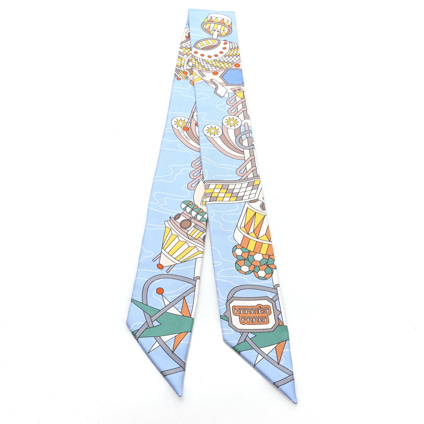 Silk Odyssey Twilly Beige Bleu Ciel Jaune Vif