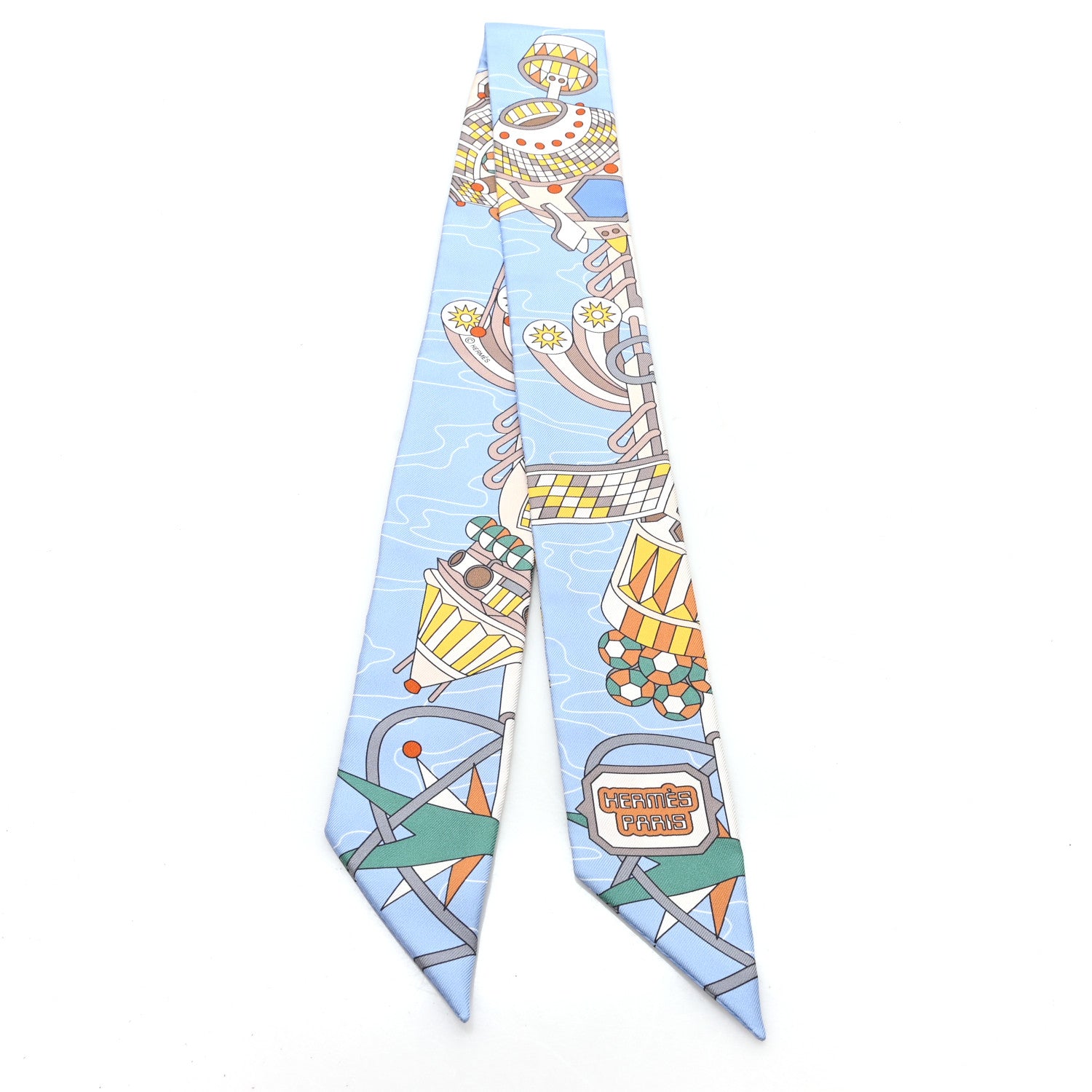 Hermes Silk Odyssey Twilly Beige Bleu Ciel Jaune Vif 2 of 3