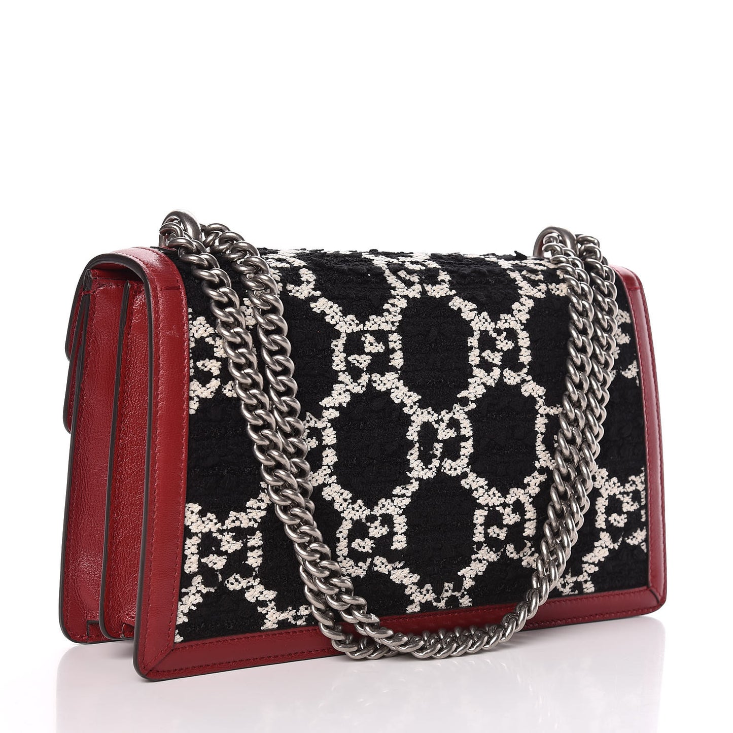 Tweed GG Monogram Small Dionysus Shoulder Bag Black White Romantic Cherry