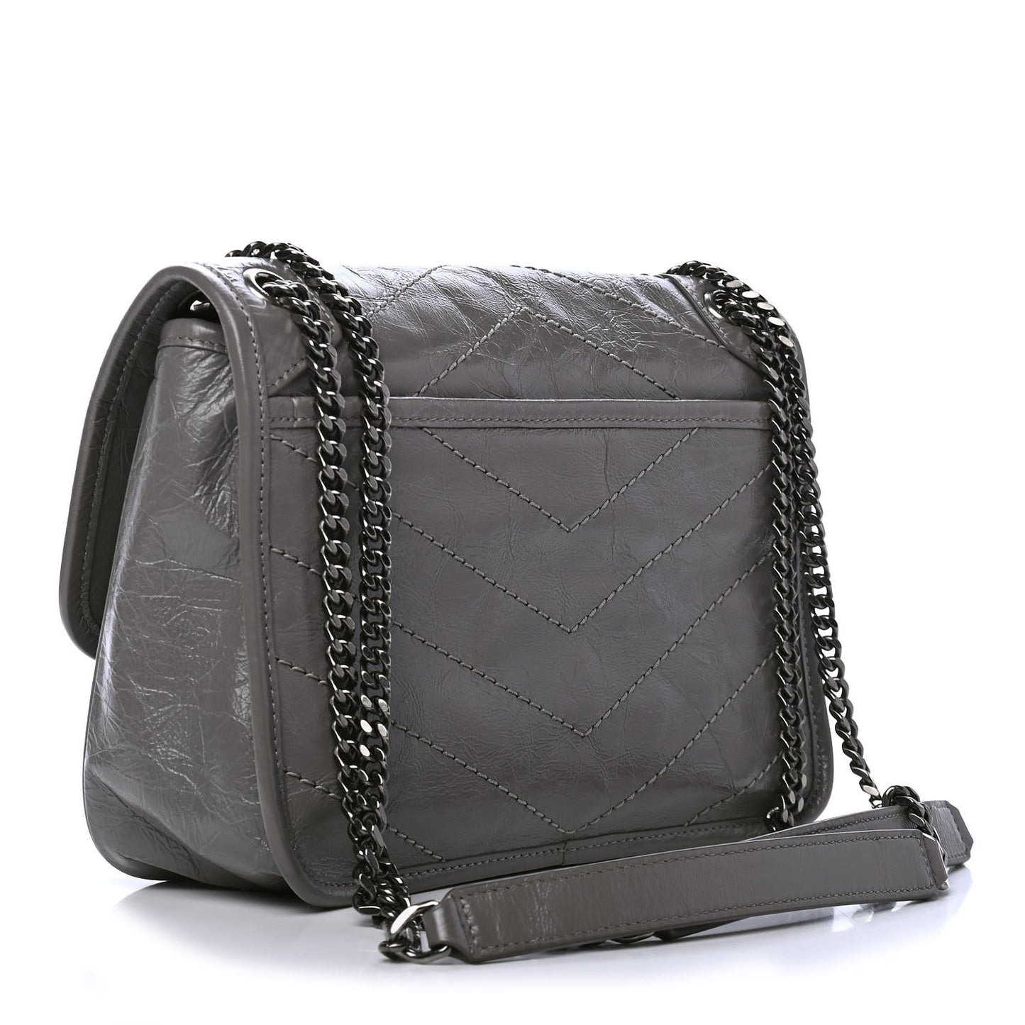 Crinkled Calfskin Matelasse Monogram Baby Niki Chain Satchel Storm