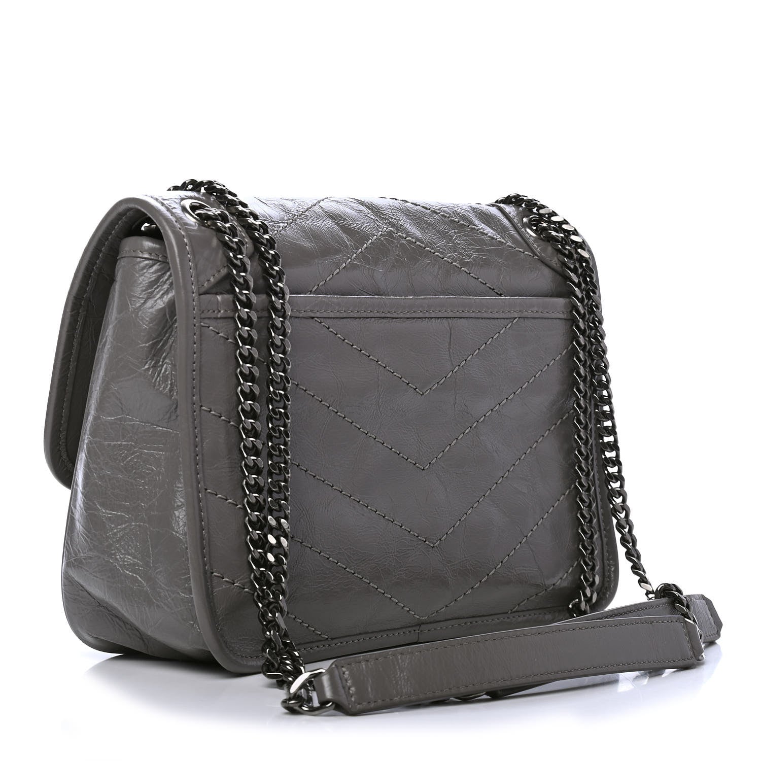 Saint Laurent Crinkled Calfskin Matelasse Monogram Baby Niki Chain Satchel Storm 2 of 5