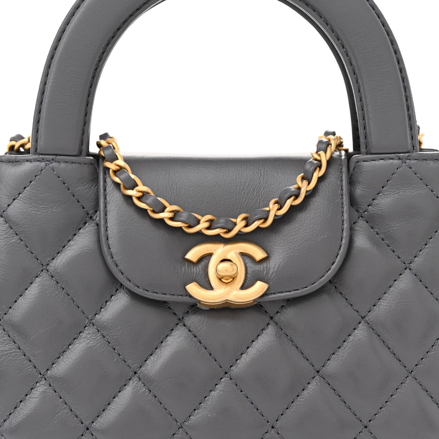 Chanel Shiny Aged Calfskin Quilted Nano Kelly Shopper Grey 8 of 12