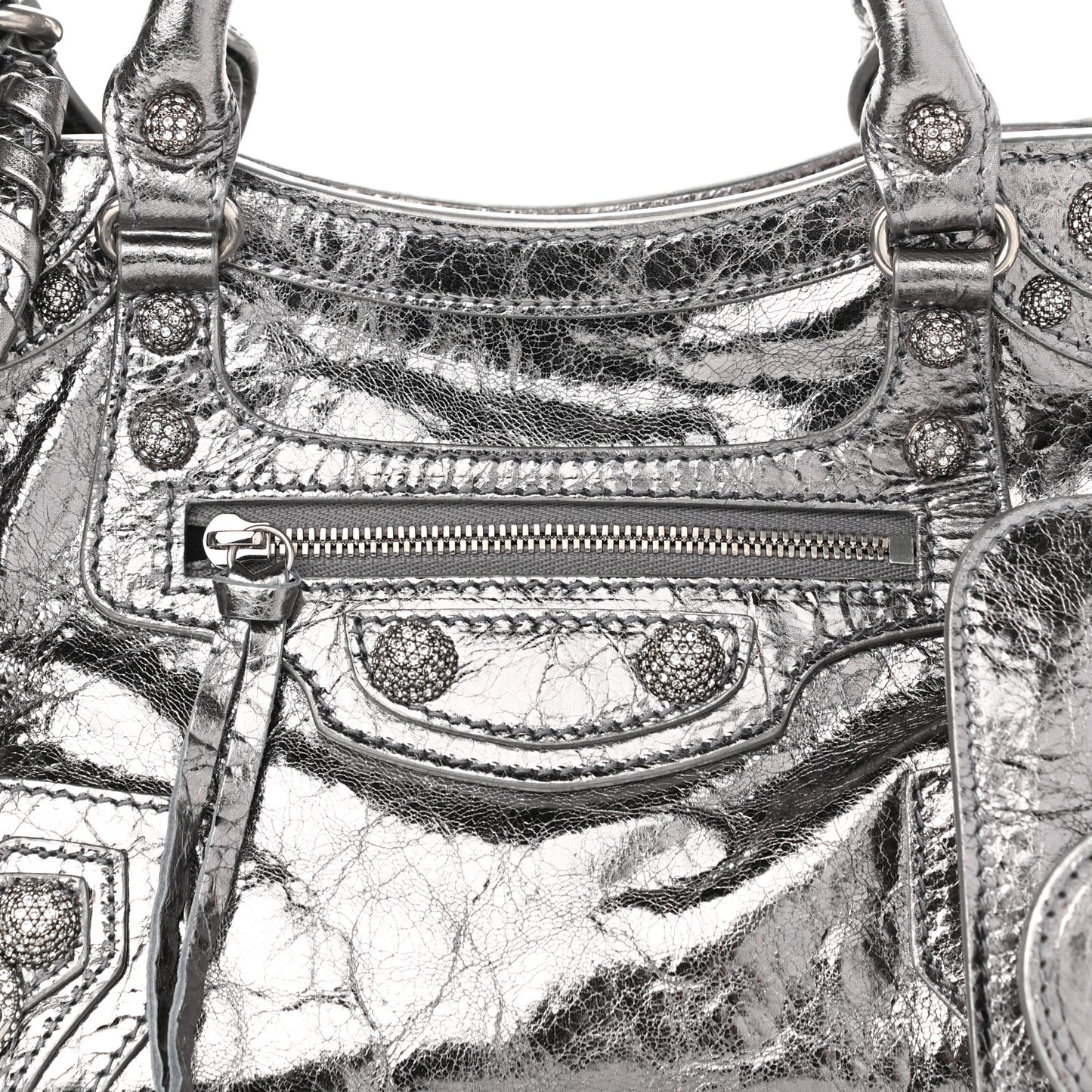 Agneau Arena Crystal Neo Cagole Handbag XS Silver