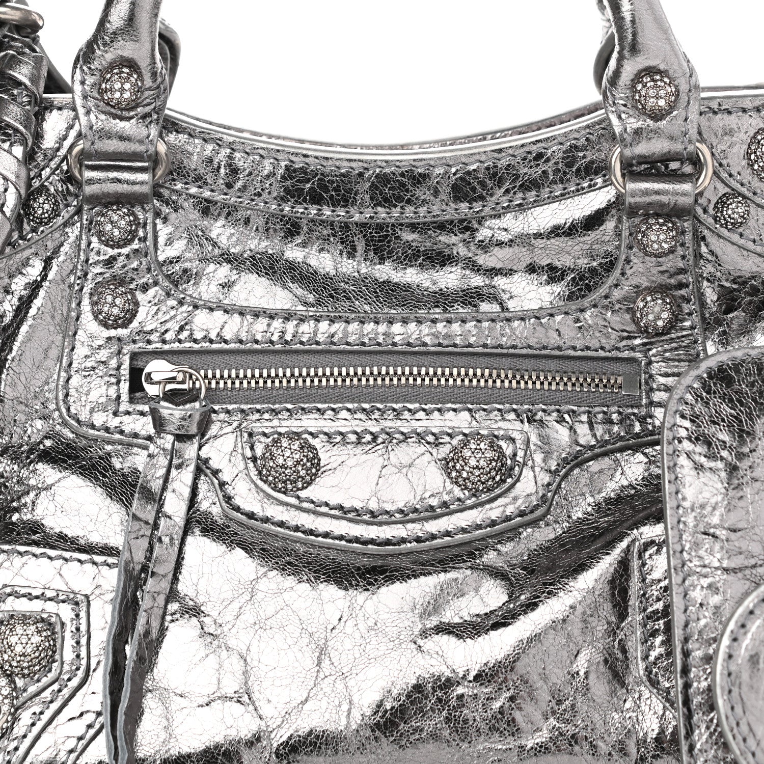 Balenciaga Agneau Arena Crystal Neo Cagole Handbag XS Silver 13 of 19