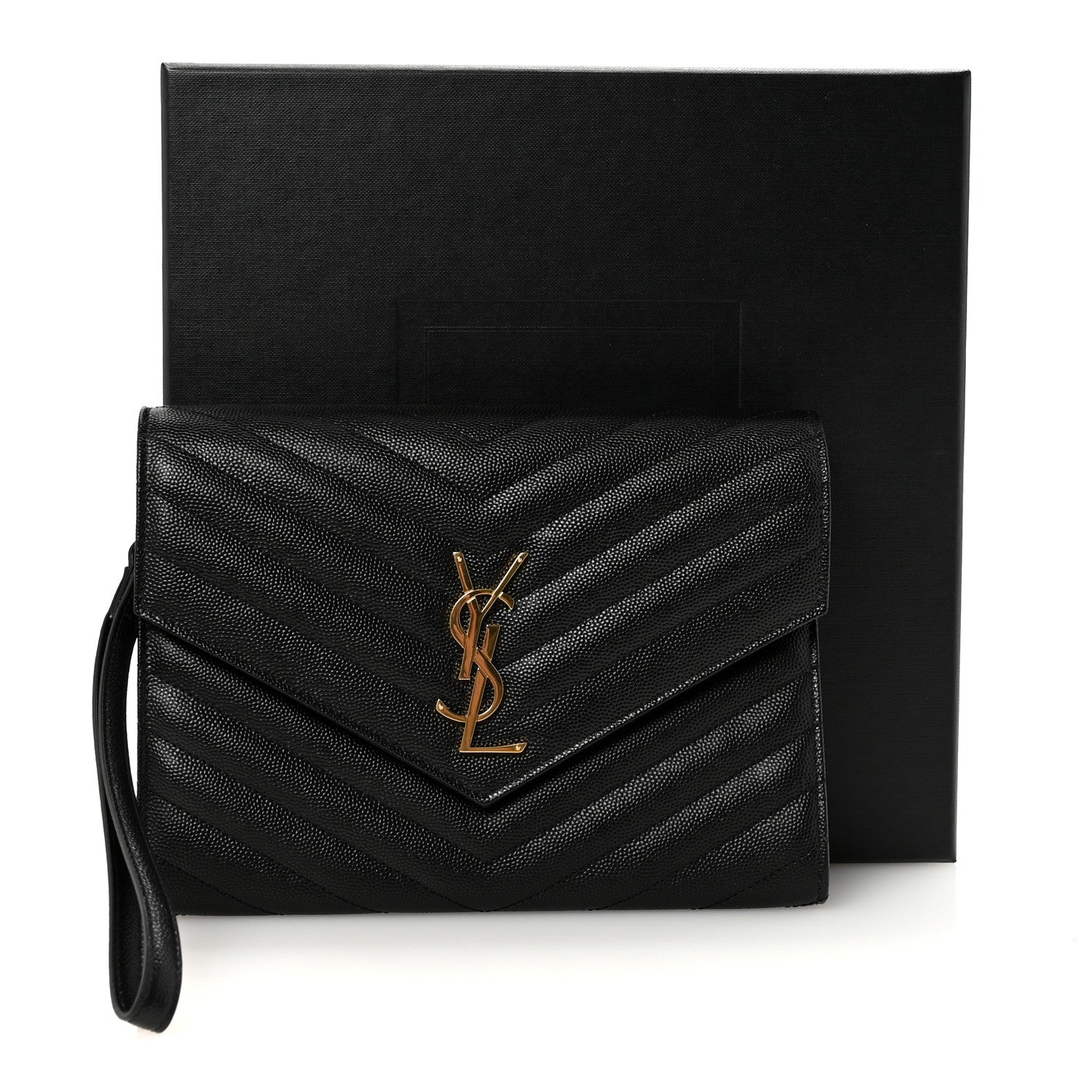 Saint Laurent Grain De Poudre Matelasse Chevron Monogram Envelope Clutch Black 7 of 7