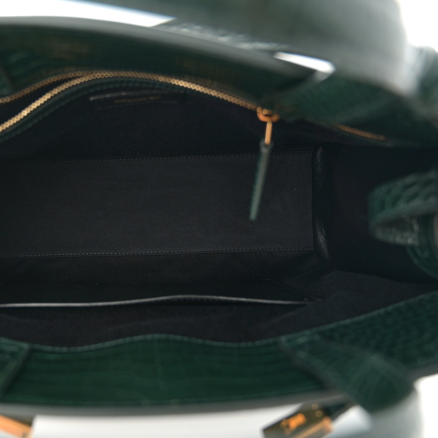 Shiny Calfskin Crocodile Embossed Small Manhattan Shopper Tote Green