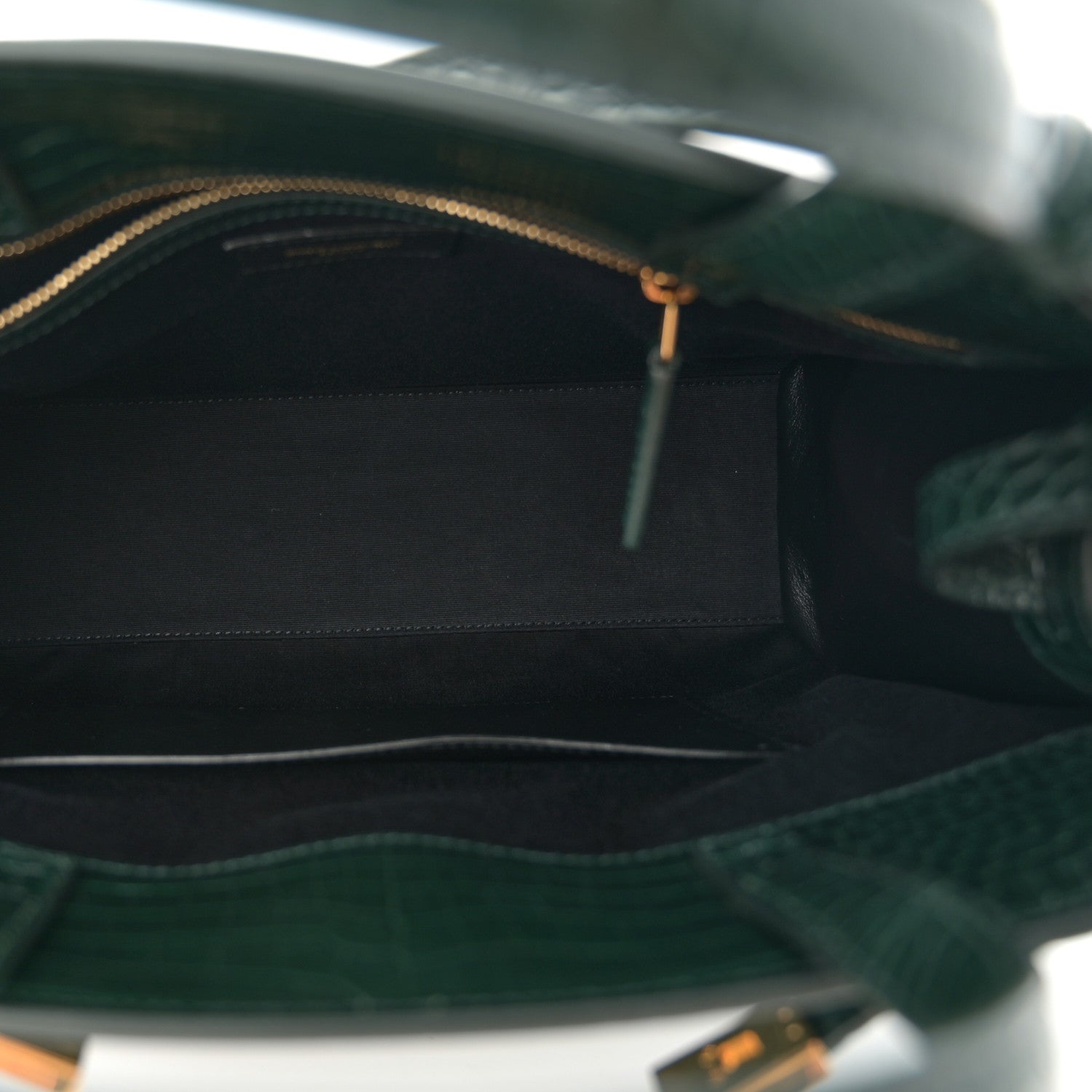 Saint Laurent Shiny Calfskin Crocodile Embossed Small Manhattan Shopper Tote Green 5 of 9
