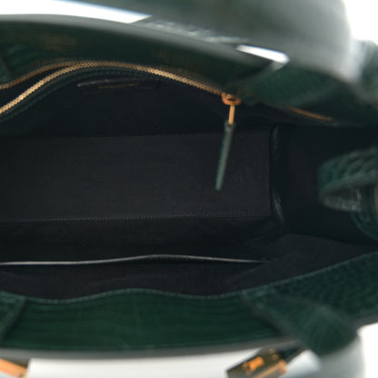 Saint Laurent Shiny Calfskin Crocodile Embossed Small Manhattan Shopper Tote Green 5 of 9
