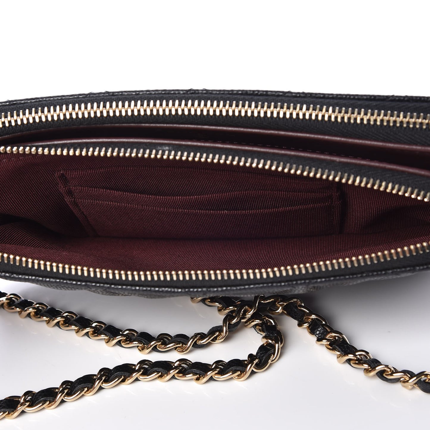 Caviar Quilted Small Clutch With Chain Black