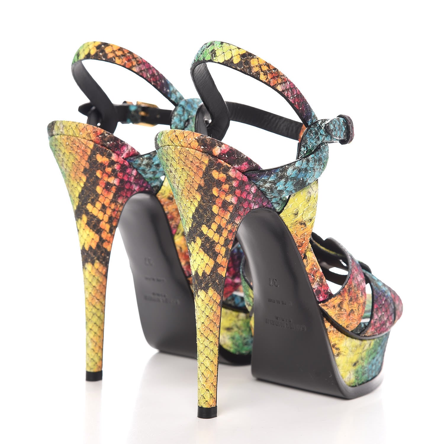 Saint Laurent Python Calfskin Embossed Africa Tie Dye Tribute 105 Platform Sandals 37 Multicolor 4 of 9
