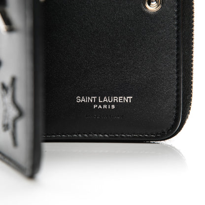 Saint Laurent Calfskin Star Embellished Compact Zip Around Wallet Black 6 of 6