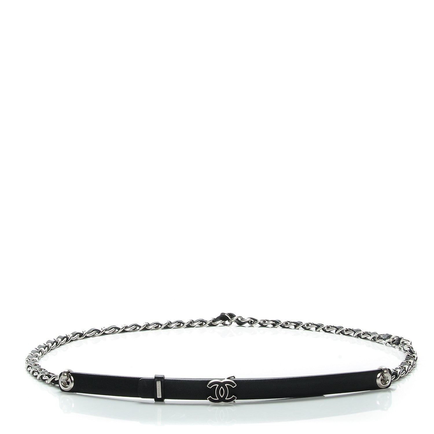 Chanel Lambskin CC Chain Belt 95 38 Black Silver 1 of 10