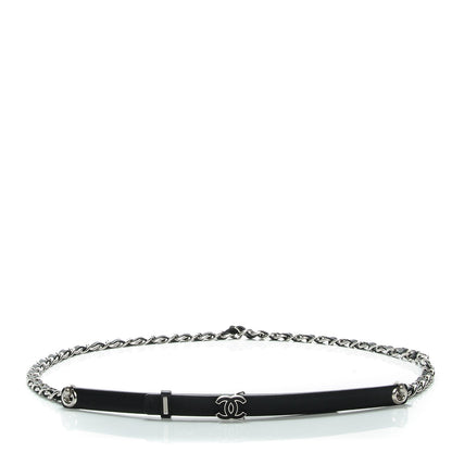 Chanel Lambskin CC Chain Belt 95 38 Black Silver 1 of 10
