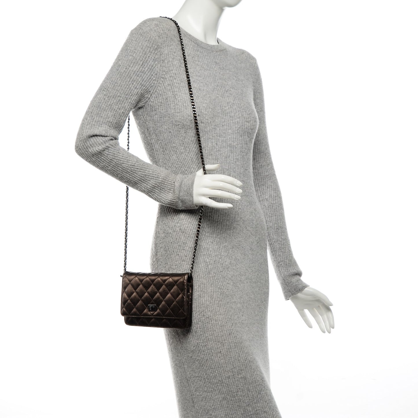 Metallic Aged Calfskin Quilted Reissue Wallet On Chain WOC Bronze