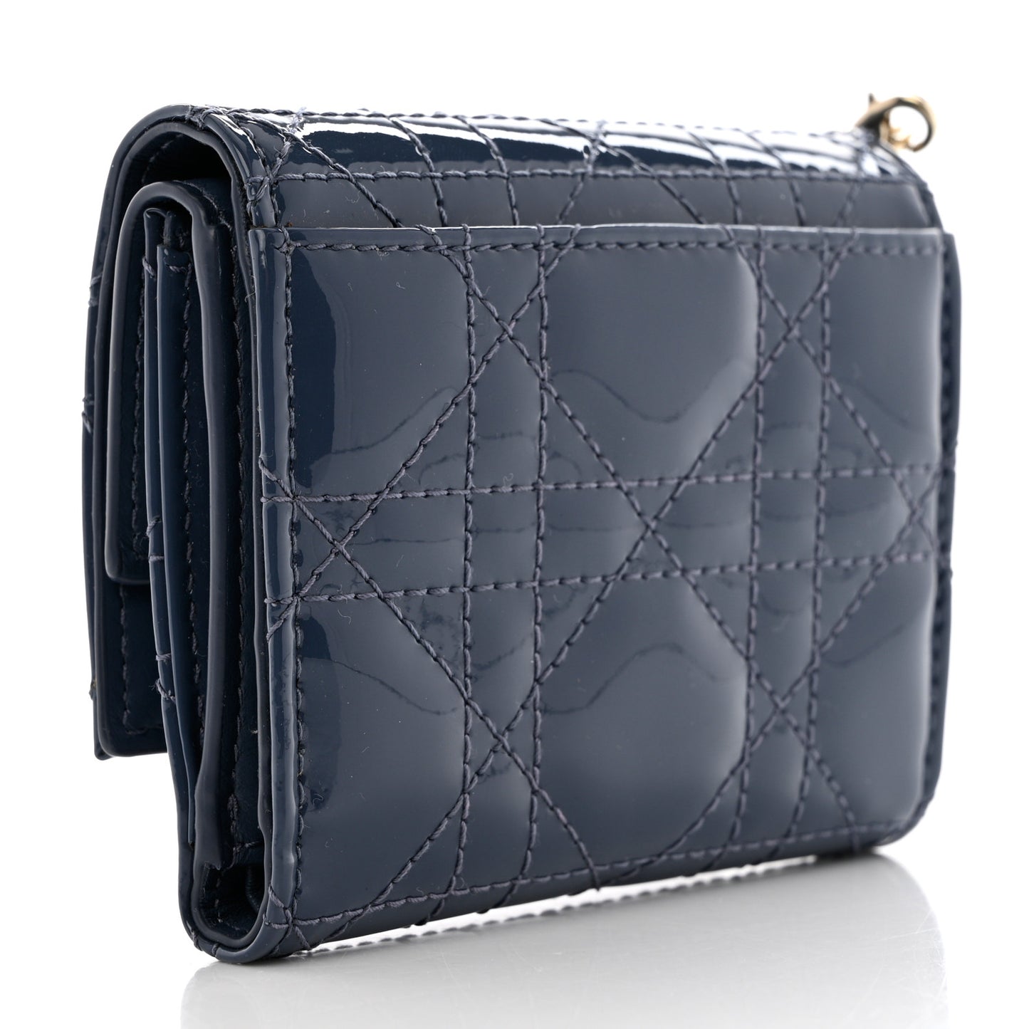 Patent Cannage Lady Dior Lotus Wallet Denim Blue