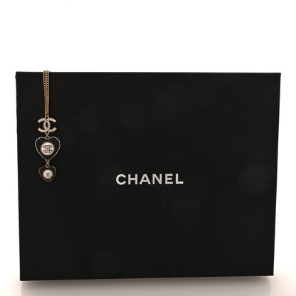Chanel Crystal CC Heart Necklace Black Pearly White Gold 3 of 5