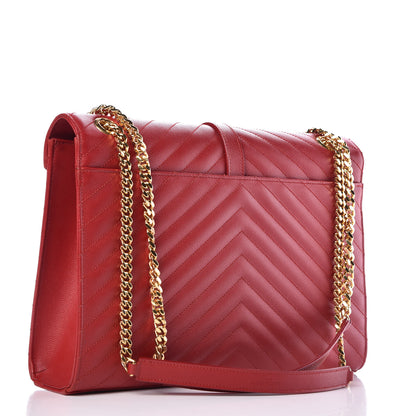 Saint Laurent Grain De Poudre Matelasse Chevron Large Monogram Satchel Lipstick Red 3 of 10