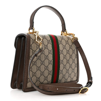 Gucci GG Supreme Monogram Textured Dollar Calfskin Web Small Ophidia Padlock Top Handle Bag Beige Ebony New Acero 3 of 13