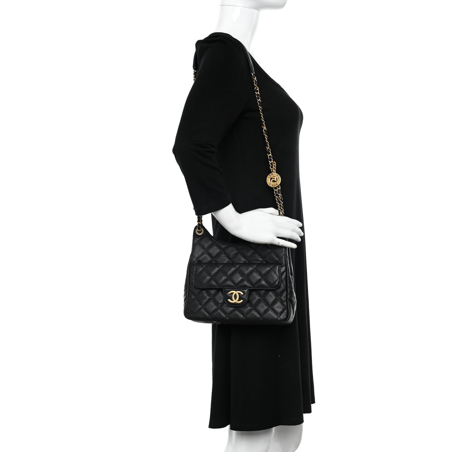Chanel Caviar Quilted Wavy CC Hobo Black 2 of 11