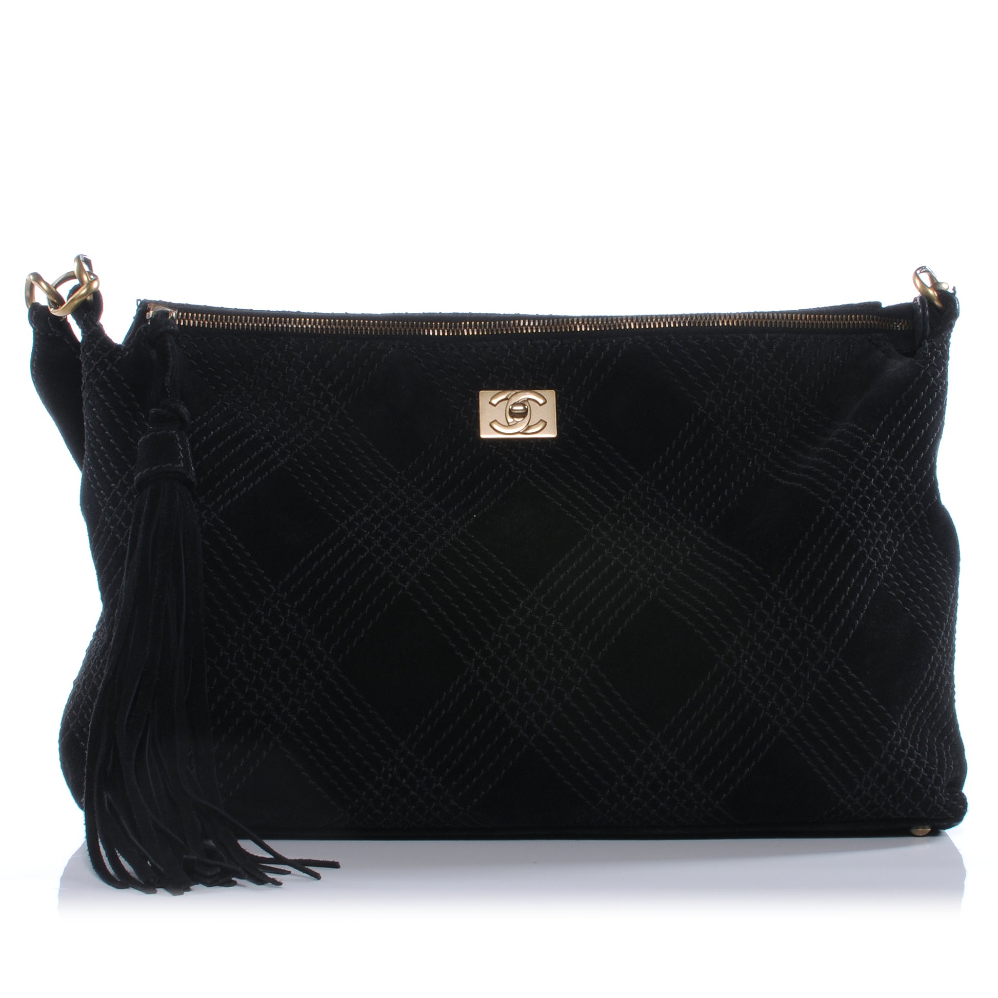 Chanel Suede Tassel CC Shoulder Bag Black 1 of 8
