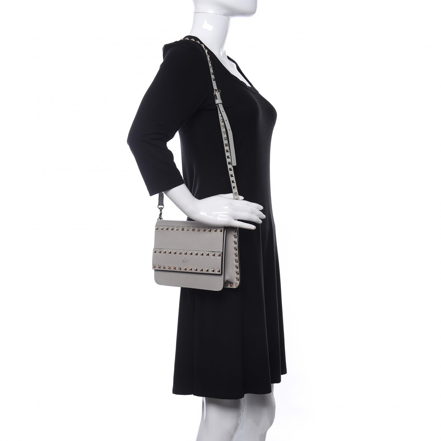 Valentino Garavani Pebbled Calfskin Rockstud Side Slip Crossbody Pastel Grey 6 of 14