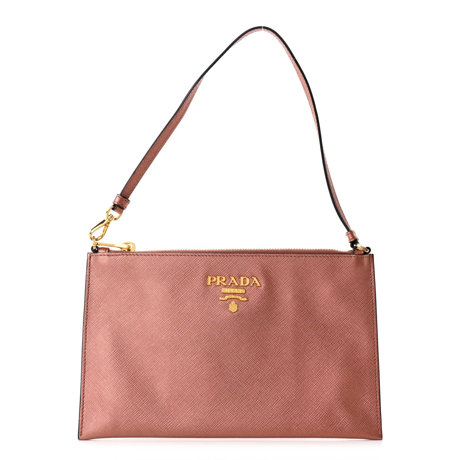 Prada Metallic Saffiano Small Flat Pouch Antico Mordore 1 of 10