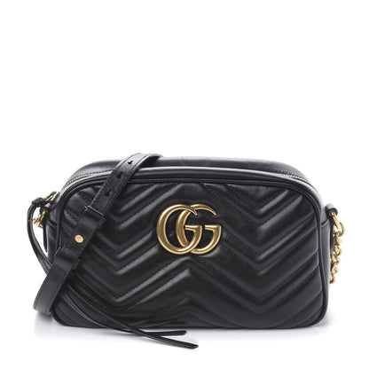 Gucci Calfskin Matelasse Small GG Marmont Chain Shoulder Bag Black 1 of 12